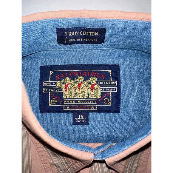 Chaps Ralph Lauren Vtg Men's Boy Scouts Pink Stripe Long Sleeve Shirt 16 34/35 - Picture 5 of 7
